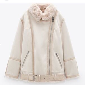 Zara Cream Faux Suede Shearling Jacket